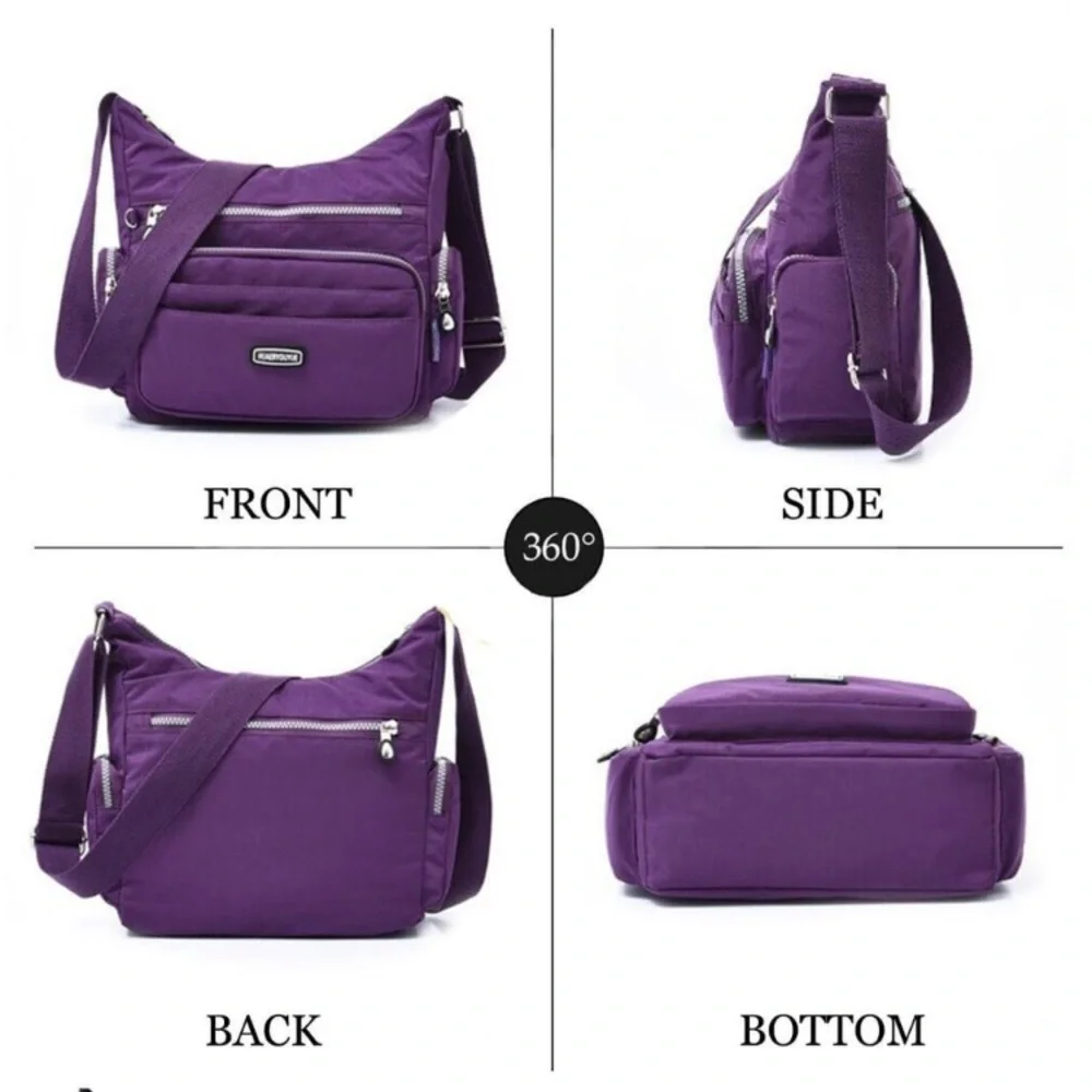 New purple Crossbody Bag with RFID Purses Multi Pocket Shoulder Bag Waterproof